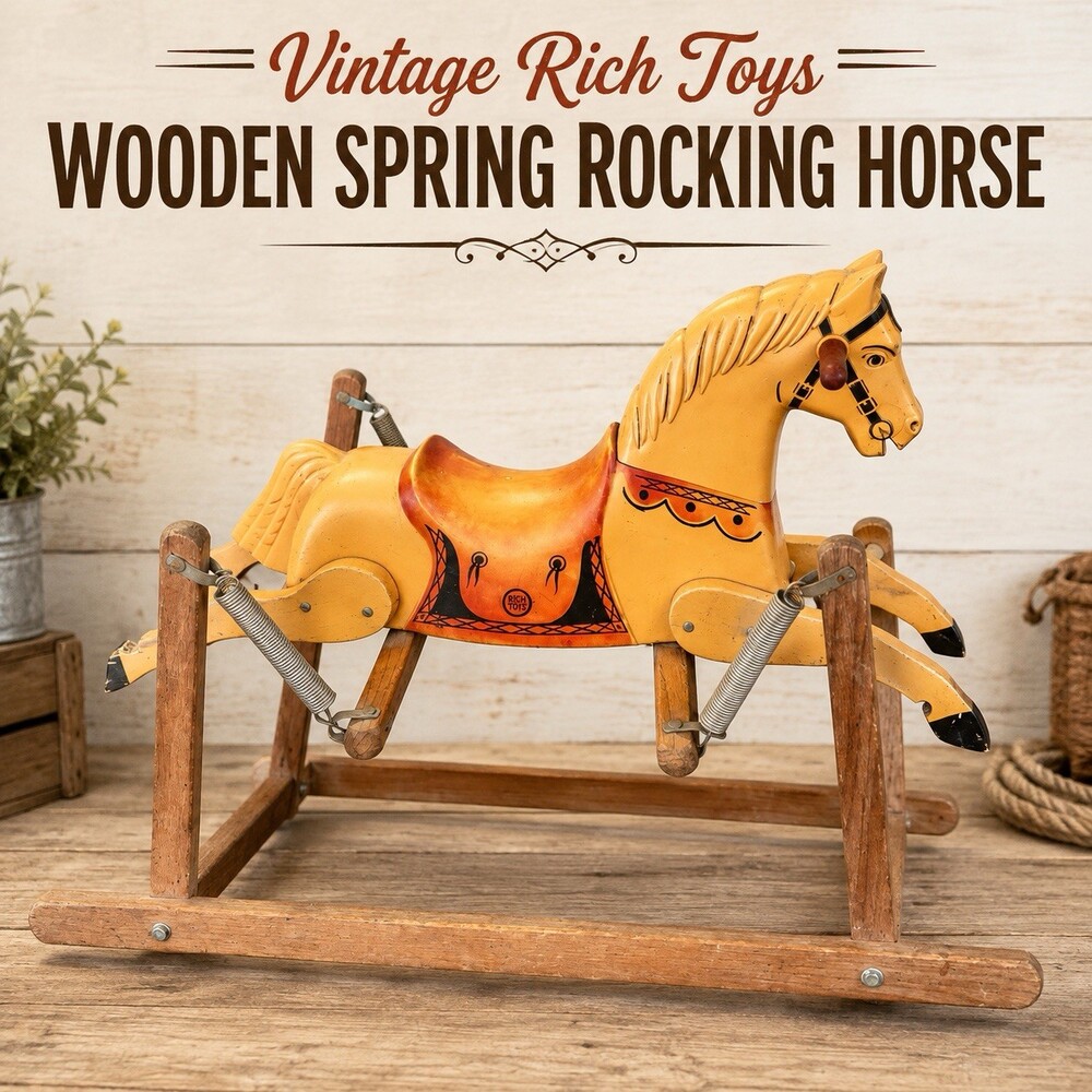 Vintage Rich Toys wooden spring rocking horse, believed to date to the 1950s.